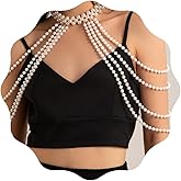 YERTTER Gold Body Chain Choker Shoulder Body Jewelry Shoulder Necklace Faux Pearl Bikini Body Pearl Bra Chains for Women Fashion for Wedding Party