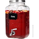 Moretoes 2 Gallon Glass Drinks Dispenser for Parties, Sun Tea Glass Jar for Outside Beverage Dispenser with Stainless Steel Spigot and Lid for Juice and Iced Tea, Pitcher