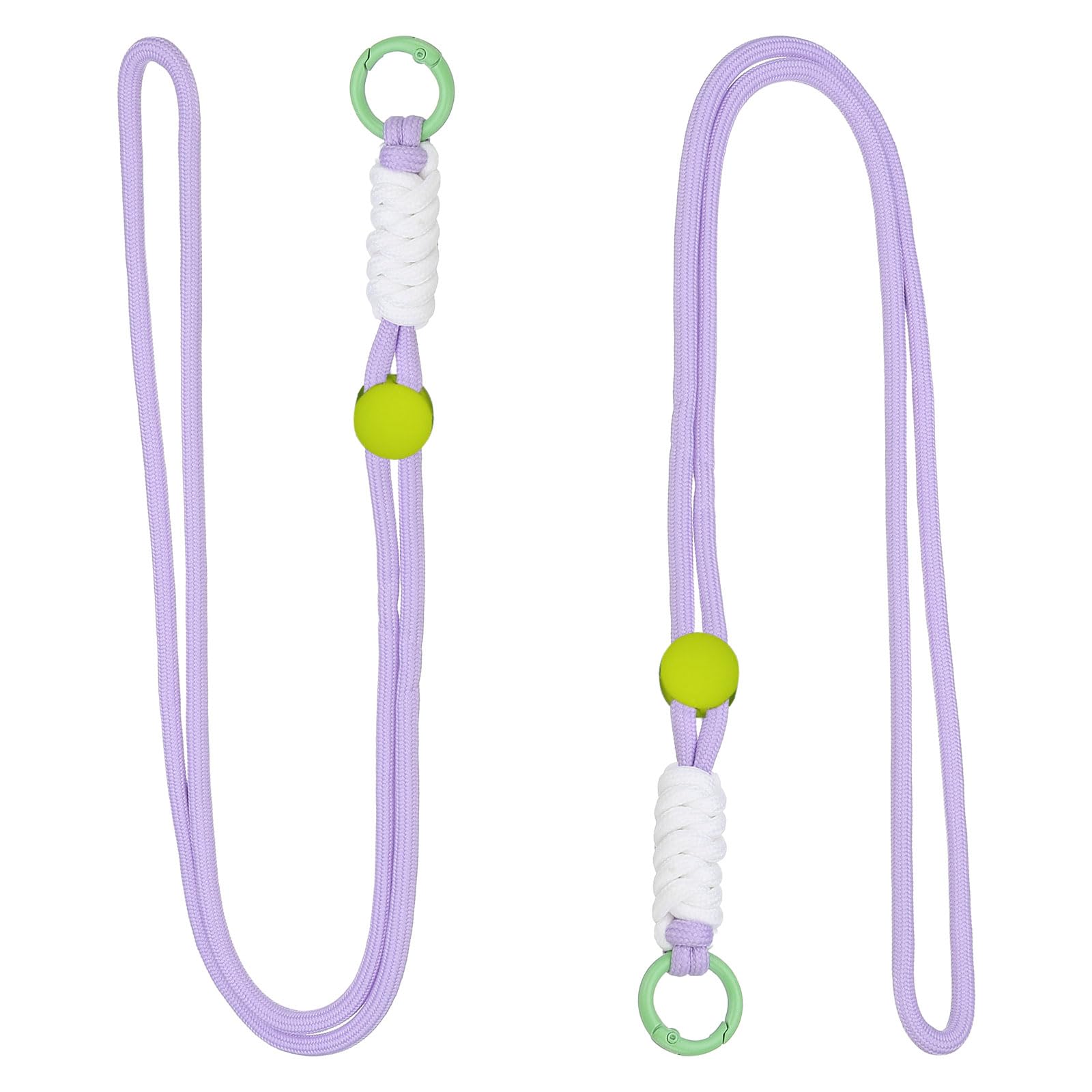 PATIKIL 2 Pcs Paracord Lanyard Necklace, Paracord Lanyard with Split Ring & Clip, Color Matching String for Outdoor Activities, Bag Pendant, Keys, Light Purple & White & Green