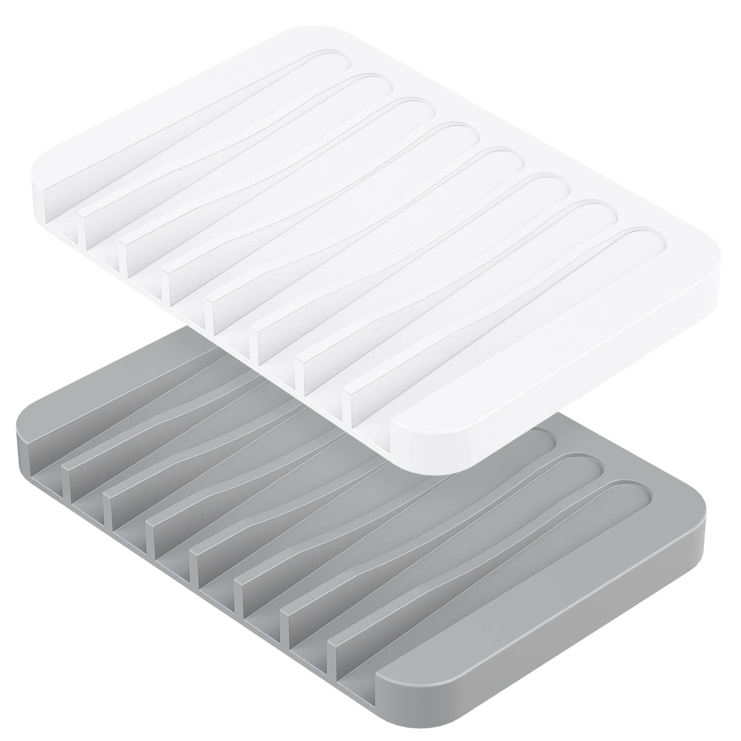 MOGADEE® Soap Dish, 2 Pack Soap Holder, Soap Dish Suction, Silicone Soap dish with drainage, Soap Dishes Anti-slip Design For Bathroom Kitchen Sponge Storage（White/grey）