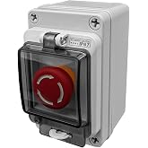 Emergency Stop Button with Weatherproof Box, 660V 10A, IP67 Rated, Emergency Shut Off Switch, E-Stop Red Push Button Switch