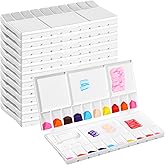 Kosiz 12 Pcs Empty Watercolor Palette 20 Wells 5 Mixing Areas Folding Tray | Paint Palette Tray, Plastic Folding Painting Tray with Thumbhole Brush, Paint Case for Beginner Artists, DIY Painting Craft