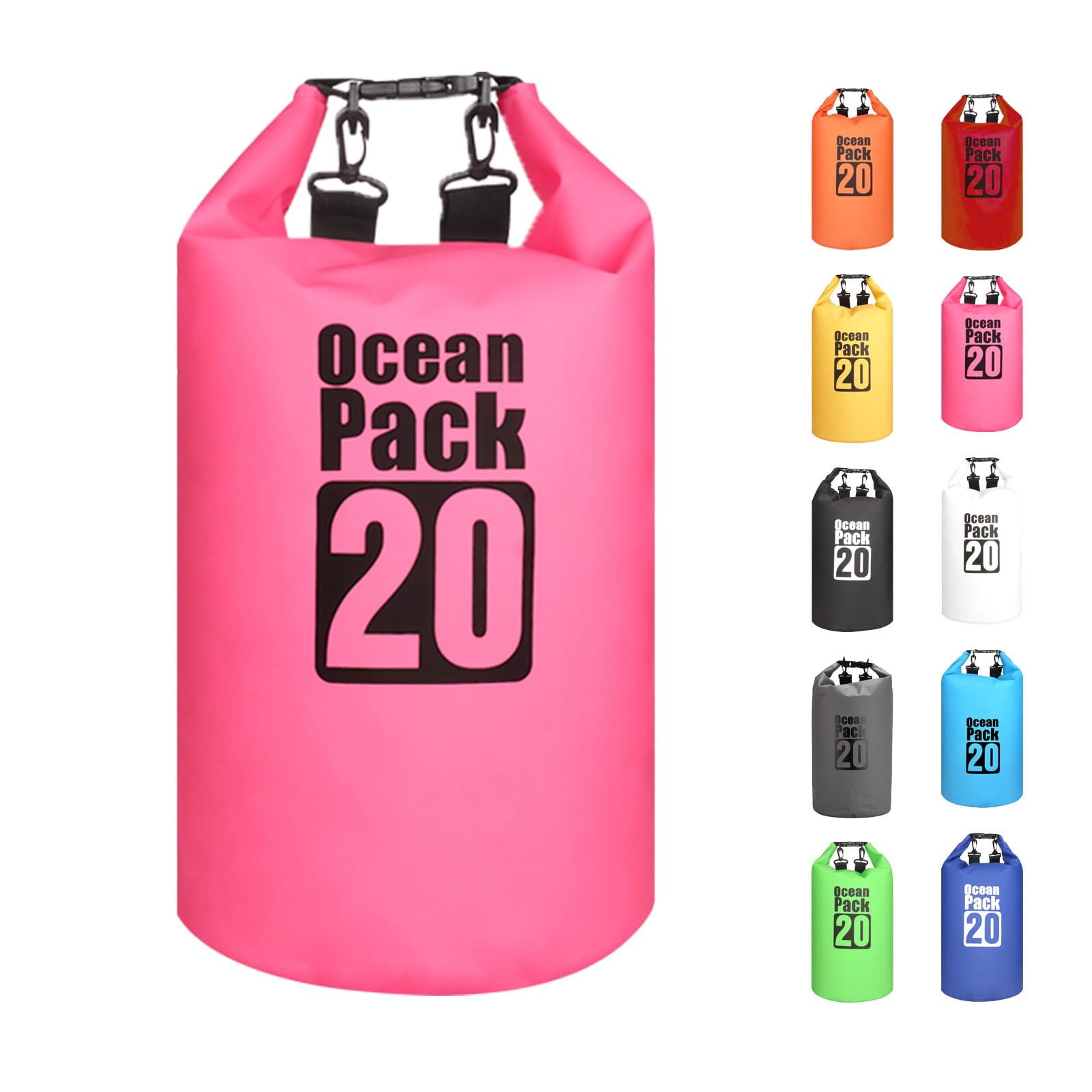 MORAINJAY 20L Rose Red Dry Bag,Waterproof Bag with Double Adjustable Shoulder Strap,Large Capacity Dry Sack 2L 5L 10L 15L 20L 30L for Outdoor Camping,Rafting,Swimming,Boating,Surfing