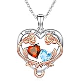 WYDDO Birthstone Necklace for Women Mom, Heart Pendant Necklace, Mothers Family Birth Stone Jewelry, Birthday Rose Flower Necklace for Mom, Anniversary Birthday Gift for Wife and Her