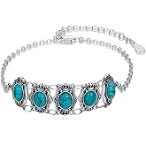 BETHZA Turquoise Link Bracelet 925 Sterling Silver Real Turquoise Gemstone Adjustable Bracelets Western Boho Jewelry Gifts for Women