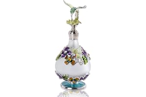 YU FENG Hummingbird Flower Glass Perfume Bottle Jeweled Enameled Fancy Decorative Crystal Perfume Holder Container Scent Bottles Empty Refillable(25ml)