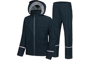 Dekomere Kids Rain Suit Jacket and Pants Set with Reflective Strips Adjustable Hood Flap Pocket for Boys Girls