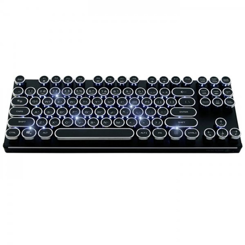 (ABKO) K830 アルミニウム レトロ サークル キーキャップ ホワイト LED 10キーレス メカニカル キーボード ゲーム キーボード 英語 韓国 レイアウト 104キー