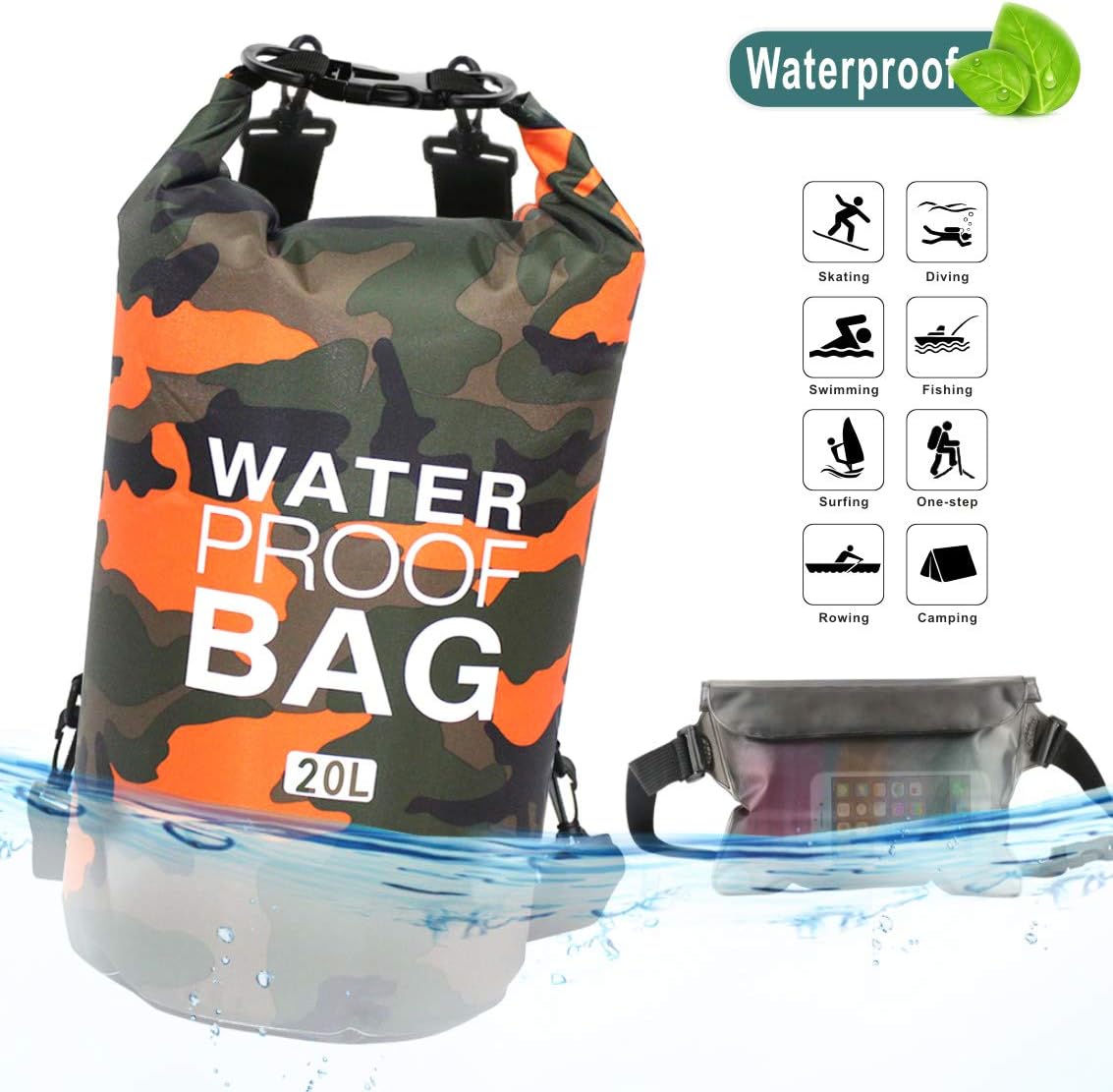 KARELLS Sac étanche avec Bandoulière Réglable, 5L Sac étanche Polyvalent, Sac de Plage Flottant pour Sac à Dos, Sac Etanche avec Sangle Réglable, pour Kayak, Canoë, Pêche, Rafting, Natation, Noir