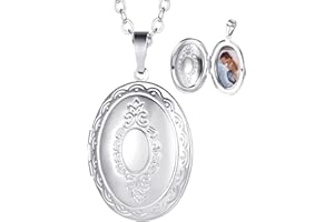 U7 Custom Photo Locket Necklace - Oval & Heart Shaped Locket - Gold/Silver/Rose Gold Personalized Image Necklaces for Women