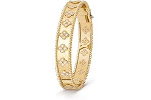 Tydlig Luxurious 18K Gold Plated CZ Clover Chunky Bangle Bracelet for Women|Lucky flower Charm Fashion Jewelry| Fashion Jewelry Gifts for Women.