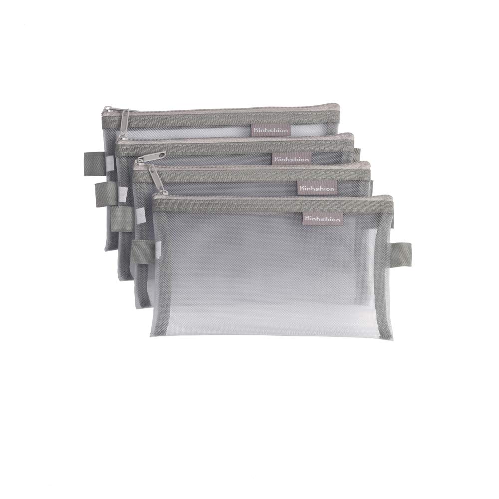 Zipper Pouch 4 PCS Mesh Bags Clear Zipper Pouch Small Organizer Bag Zipper Folder Bag Cosmetic Bags Travel Storage Bags (M-Grey)