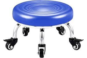 Lorvain Roller Seat Short Stools, Rolling Stool with Universal Swivel Caster Wheels Leather Little Low Stool on Wheels for Home Garage Chair to Sit on, Blue