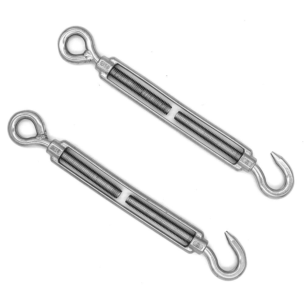 Pack of 2 NUZAMAS M14 Hook & Eye, C to O Fits Turnbuckle, 304 Stainless Steel, Hardware Kit for Wire Rope Tension Heavy Duty, for Sun Shade, Tent Awning Installation, Anti-Rust