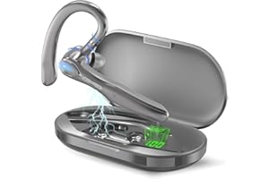 SISISM Bluetooth Headset, Wireless Bluetooth Earpiece with 400mAh Charging Case 55 Hours Talking Time Built-in Microphone for iOS Android Cell Phone, V5.1 Hand-Free Headphones for Trucker, Office I33 - Gray