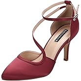 ERIJUNOR Women Comfortable Mid Heel Ankle Strappy Dress Pumps Pointed Toe Satin Wedding Evening Party Shoes