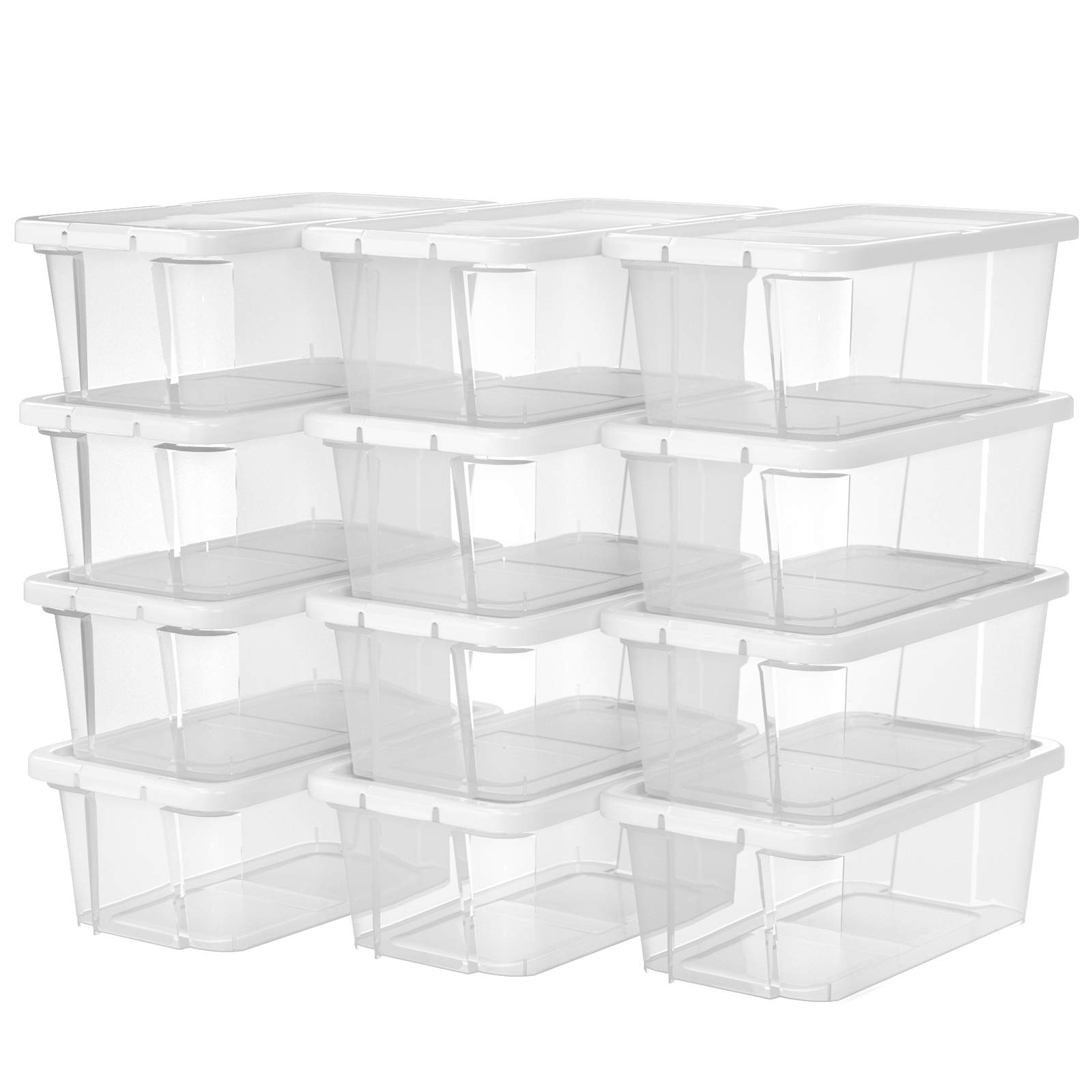 SONGMICS Set of 12 Shoe boxes Storage boxes for shoes Shoe storage box Transparent With plastic lid for shoes up to size 41 LSP12WT