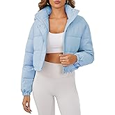 Ogfao Women's Cropped Puffer Jacket Long Sleeve Puffy Coat Stand Collar Zip UP Quilted Padded Drawstring Outwear with Pockets