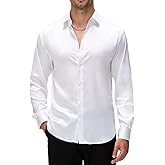 Alex Vando Mens Luxury Satin Dress Shirt Long Sleeve Silk Shiny Sateen Party Shirt