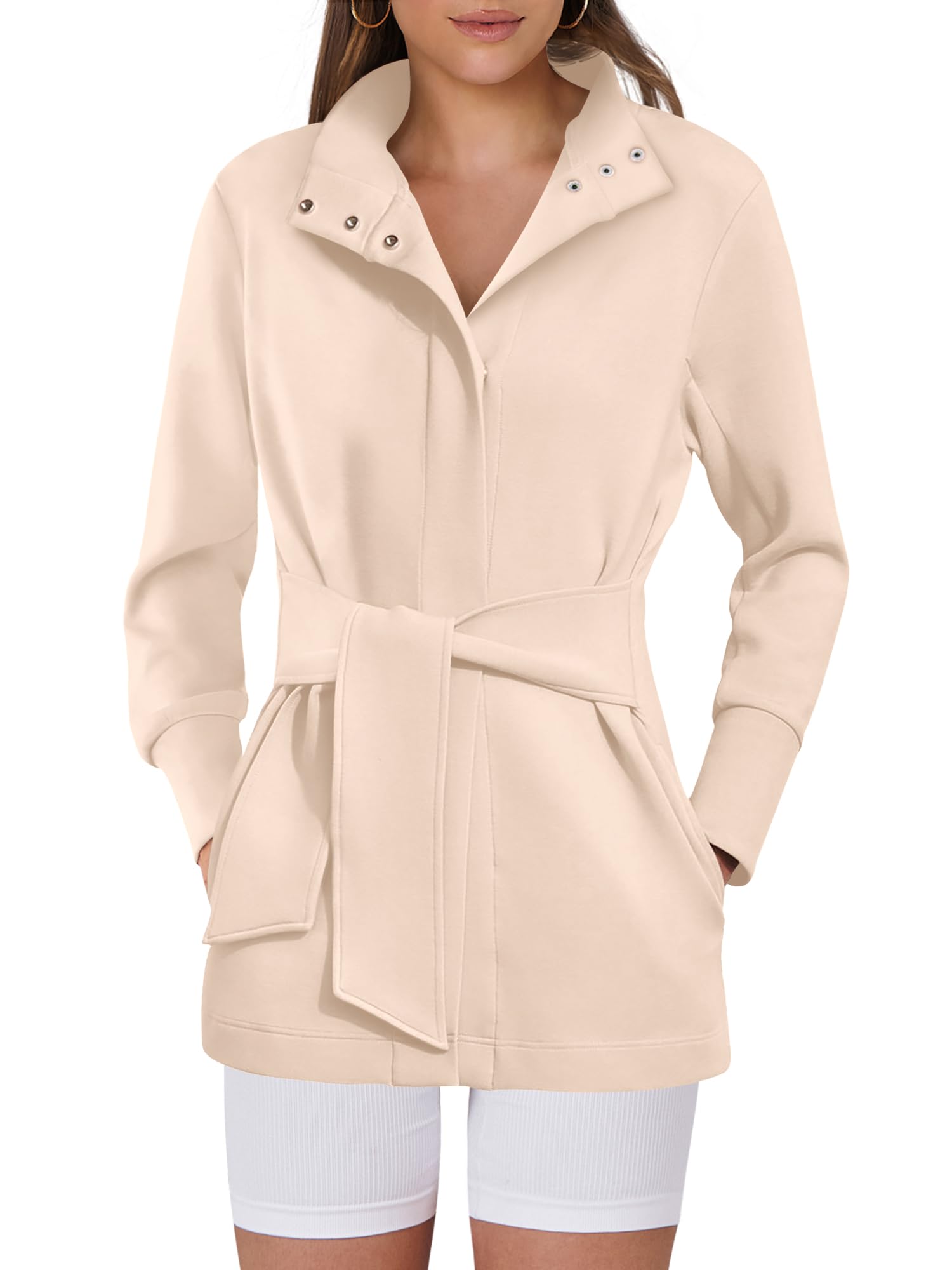 Photo 1 of **MISSING ONE SNAP AROUND COLLAR**ANRABESS Women's Jacket Belted Long Sleeve Wrap Trench Coat 2025 Fall Winter Casual Dressy Travel Outerwear with Pockets Khaki X-Large