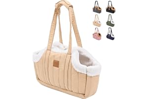 ETIAL Small Dog Carrier Purse, Winter Fleece Warm Dog Tote Bag Carrier with Secure Harness Clip for Puppy Kitten, Waterproof Pet Travel Handbag for Shopping, Hiking and Walking (Beige)