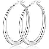 PABBEU S925 Sterling Silver Hoop Earrings Large Silver Hoop Earrings for Women Hypoallergenic Lightweight Big Thick Silver Hoop Earrings for Women Girls 35/40/50/60/70mm
