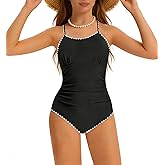 Lifepushes Girls Swimsuit One Piece Swimsuits Solid Color Bathing Suit Colorful Contrast Trim Wrap Tie Back Swimwear 9-16Y