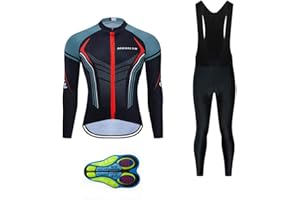 MOXILYN Cycling Jerseys Men Set Bike Clothing for Men Long Sleeve Bike Jacket and Cycling Bibs Pants with 20D Gel Pad