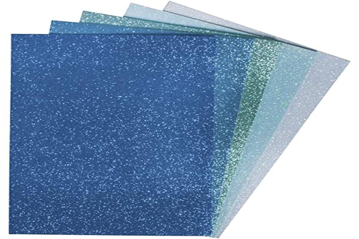 Rayher Set of Five Self-Adhesive Glitter Foam Sheets, Peel and Stick Craft Foam Sheets in Blue and Green Shades, 20x30cm, 75438999