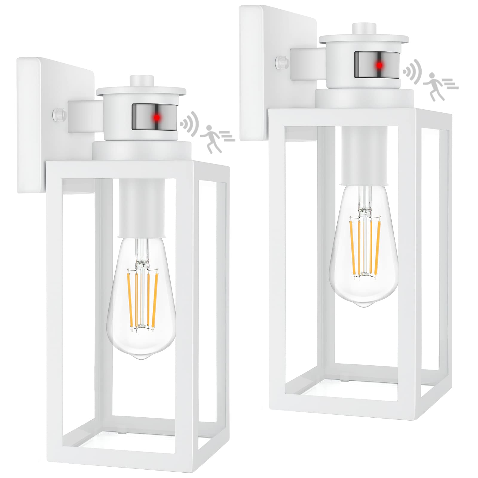 Photo 1 of ***(USED/ UNKNOWN IF MISSING PARTS/ UNABLE TO TEST ITEM)***2-Pack Motion Sensor Outdoor Wall Lantern, Dusk to Dawn Exterior Light Fixtures Wall Mount, White Outside Light for House, Waterproof Outside Lantern Sconces, Anti-Rust Porch Lighting with Clear G