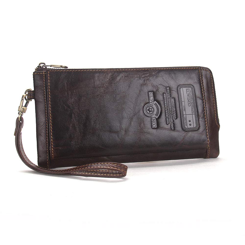 CONTACTS Women Genuine Leather RFID Blocking Card Coin Phone Holder Clutch Purse Wallet (Coffee)