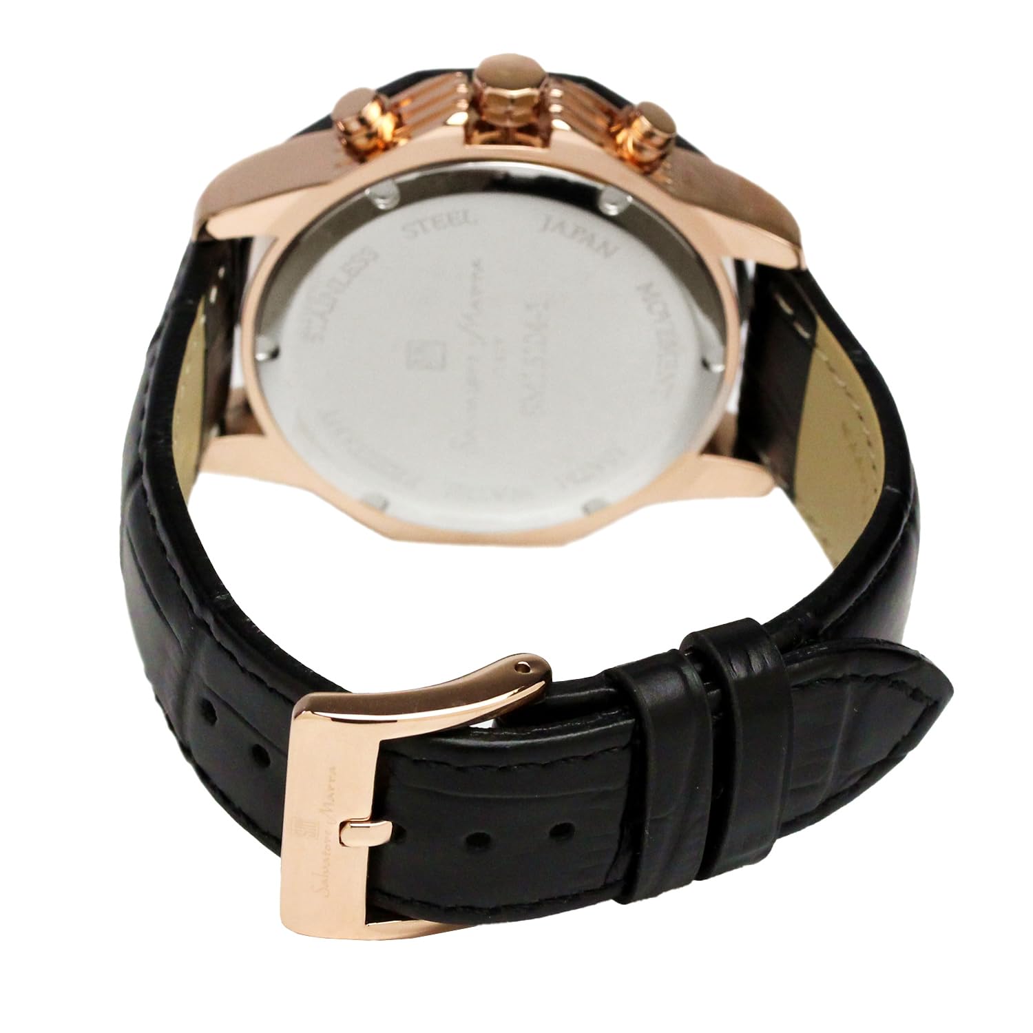 Salvatore Mala SM15104-PGPLLE Wristwatch, Red Chronograph, Water Resistant to 10 ATM, Business, Formal, Men's Leather Strap, Burpull, Black