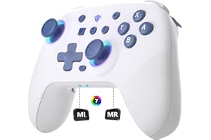SZYUYU Switch Controller for Switch 2,Switch Pro Controller for Switch/OLED/Lite/PC with 7 Colors LED Light/3-level TURBO Adjustable,4-Speed Dual Vibration ,Support Wake Up and Gyro Axis Motion (White)