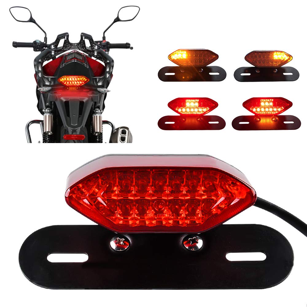 Chemini 20 LED Motorcycle Tail Light Integrated LED Brake Light&Turn Signal Indicator Light Motorbike Driving Light With Mounting Iron Frame Waterproof-Red Lens