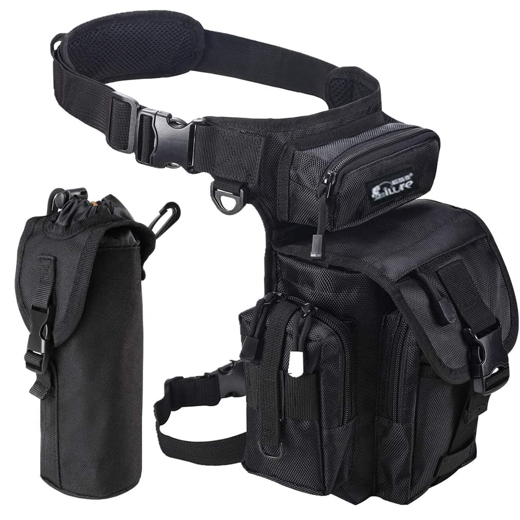 Fishing Shoulder Bag Drop Leg Bag for Men Women Outdoor Travel Hiking Hunting Camping Tackle Belt Waist Fanny Pack with Water Bottle Storage