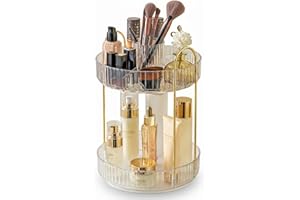 Rotating Makeup Organiser Cosmetic Organizer: 360 Rotating 2-Tier Large Capacity Adjustable Make Up Storage Multi-Function Ro