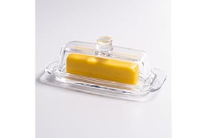 QIANCHANG Glass Butter Dish with Cover, Clear Crystal Butter Holder Tray with Lid for Countertop Refrigerator