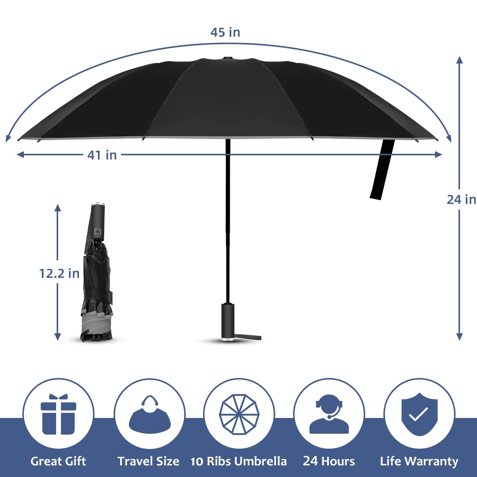VOUUY 2-Pack Travel Umbrella, Unbreakable 10 RIBS, Windproof Umbrellas for Rain & Sun, Automatic, Foldable Reverse Rain Umbrella for Women Men