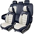 5 Seat Covers for Toyota FJ Cruiser 2007-2014,Premium Nappa Leather Car Seat Covers Car Seat Cushions,Waterproof Soft Seat Covers for Cars,Interior Accessories Airbag Compatible（Standard-Blue&White）