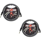 2 Pack Pig Hog Instrument Cable Amp Grill 1/4' to 1/4' Right Angle 10 ft., PCH10AGR