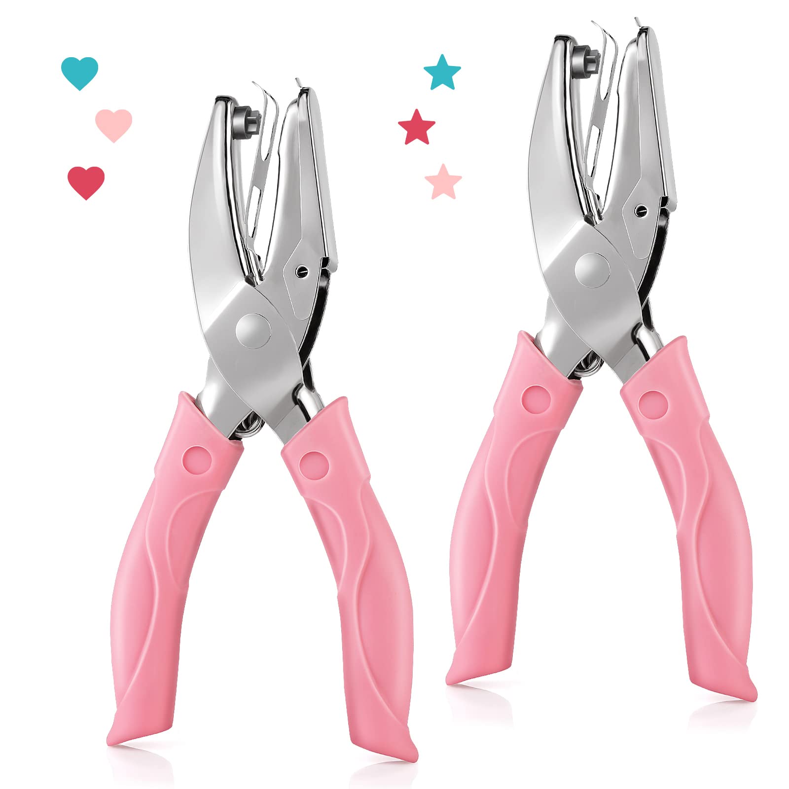 2 Pieces Heart Shaped Paper Hole Punch Metal Single Handheld Paper Punchers, Star Hole Puncher with Soft-Handled for DIY Craft Tags Clothing Ticket Scrapbook Tool (Heart and Star Shape Hole)