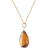 GemsPlace Natural Tiger Eye Pear Pendant Necklace, Beaded Pear Shaped Crystals, Chakra Healing Gemstone, Women's Jewelry, Silver plated 18 Inch Gemstone Size 20x10 mm Approx
