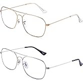 JM 2-Pack Aviator Reading Glasses Women Metal Frame Blue Light Blocking Computer Readers