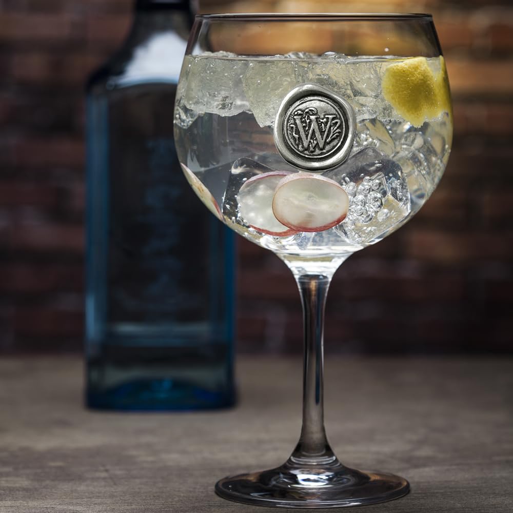 English Pewter Company Personalised Gin Glass with Your Choice of Initial - Unique Gift for Men or Women, Birthdays, Anniversaries (W) [MON323]