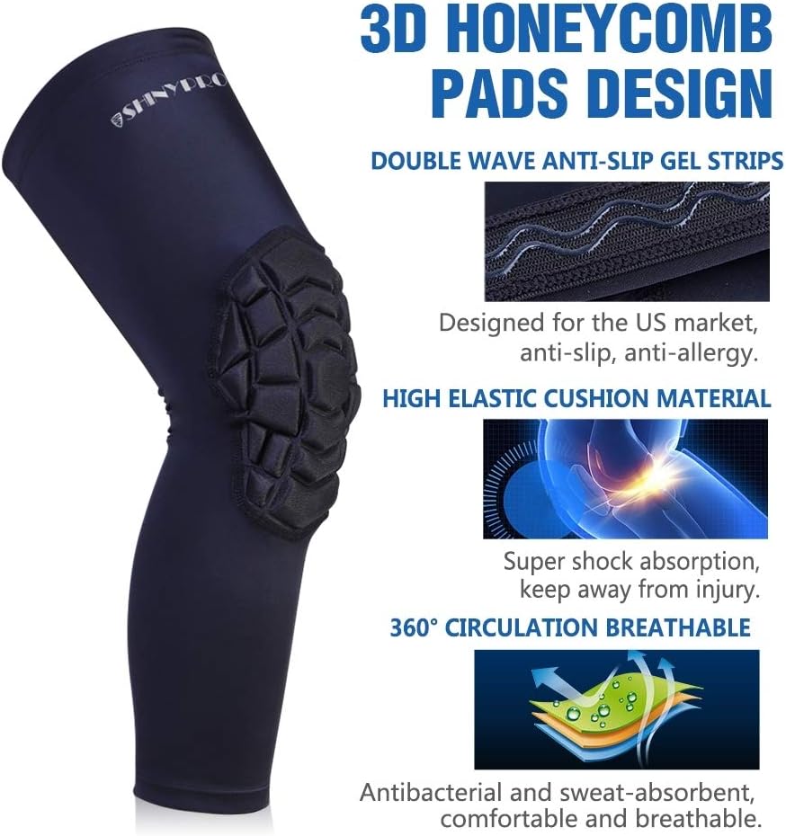 Basketball Knee Pads:ShinyPro 3D Honeycomb Shock Absorption EVA Pads, for Basketball Softball Baseball Football Volleyball, Kids Youth Girls Boys Women Men, 1 Pair : Sports & Outdoors