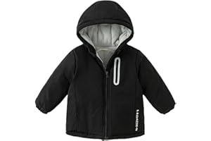 DAVE&BELLA Toddler Boys Girls Windbreaker Jacket, Hooded Solid Rain Jacket Kids Warm Fleece Lining Zip Up Outerwear Dust Coat