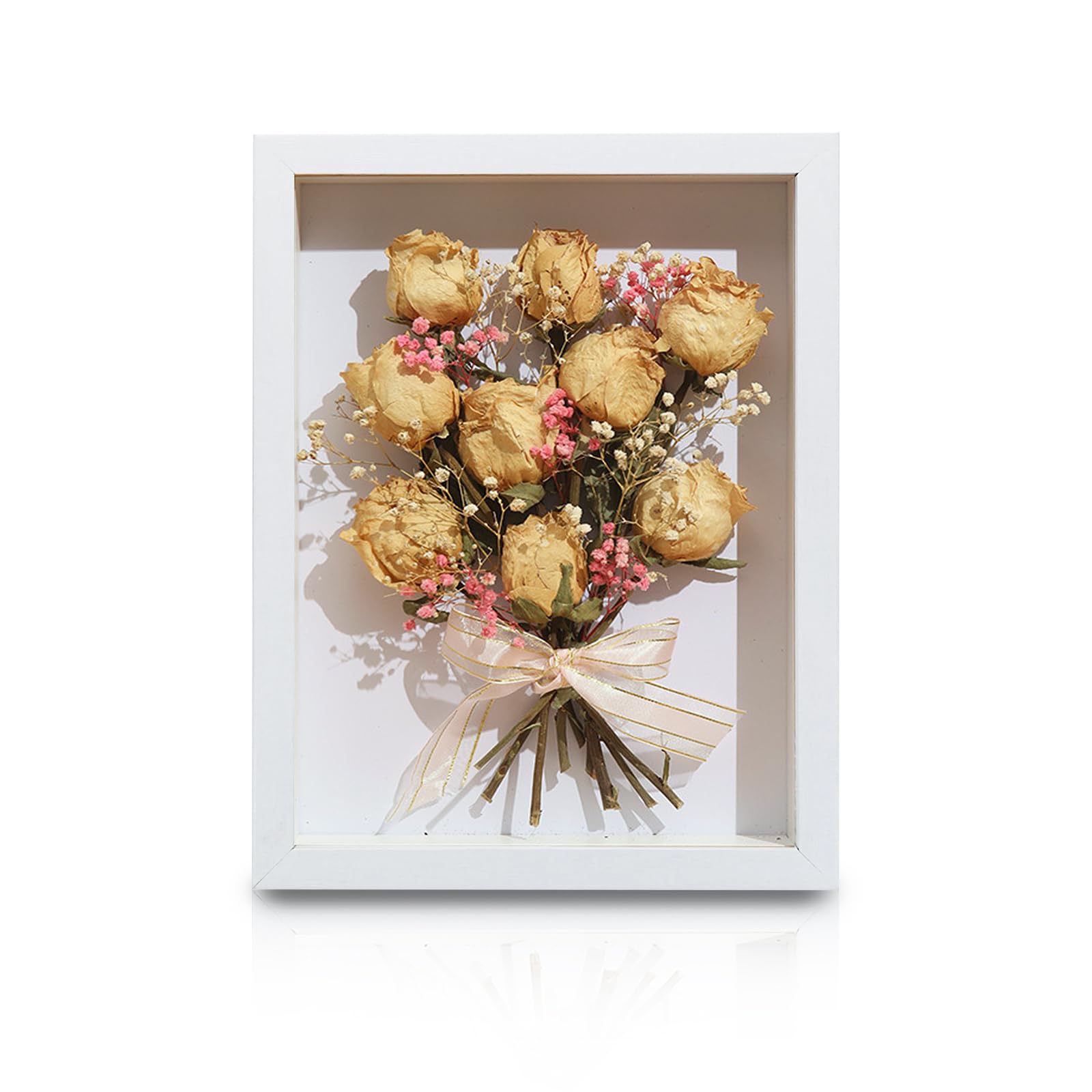 FuninCrea 3D Shadow Box Frame 3 cm Inner Depth Wooden Deep Box Frames for Tabletop and Wall, A4/ 8 Inch Deep Frame Display Box Wall Mount Deep Picture Frame for Flower Memorabilia (White, A4)