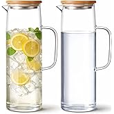 Hsei 2 Sets Glass Pitcher with Lid, 50 oz / 1500 ml Water Carafe with Handles Hot Cold Beverage Water Jar Glass Jug for Tea Juice Milk Coffee Iced Beverage