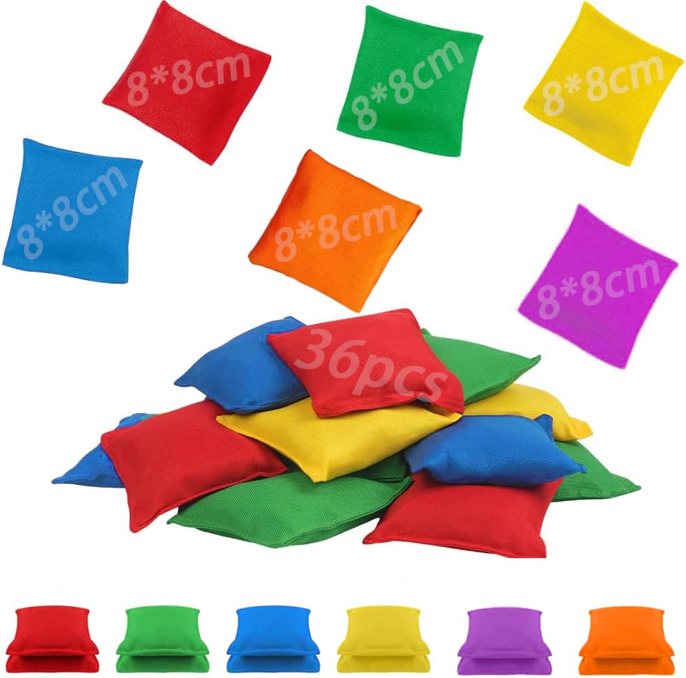 Children's bean bag throwing, 36 mini colorful bean bags, 8*8cm toy bean bag, sandbag bean bag throwing game props outdoor family hand throwing, suitable for party activities student sports (6 colors)
