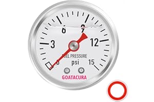 GOATACURA 0-15psi Glycerin Filled Fuel Pressure Gauge, 1-1/2" Dial Size, 304 Stainless Steel Case, 1/8" NPT Center Back Mount, with High Accuracy, for Measuring Fuel Pressure